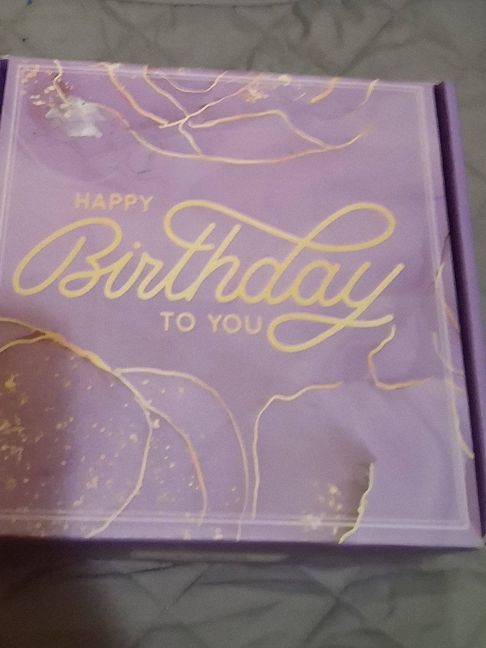 Birthday Decorative Gift Box in Lavender with Gold Lettering
